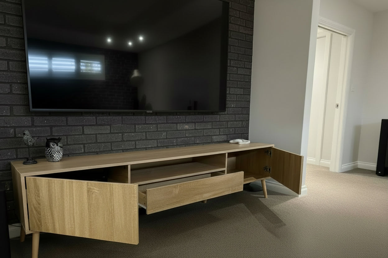 Modern TV Entertainment Unit - 200cm - Natural Oak