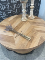 Round Herringbone Coffee Table with Metal Base – 800mm