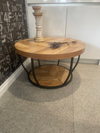 Round Herringbone Coffee Table with Metal Base – 800mm