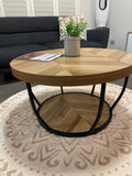 Round Herringbone Coffee Table with Metal Base – 800mm