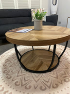 Round Herringbone Coffee Table with Metal Base – 800mm