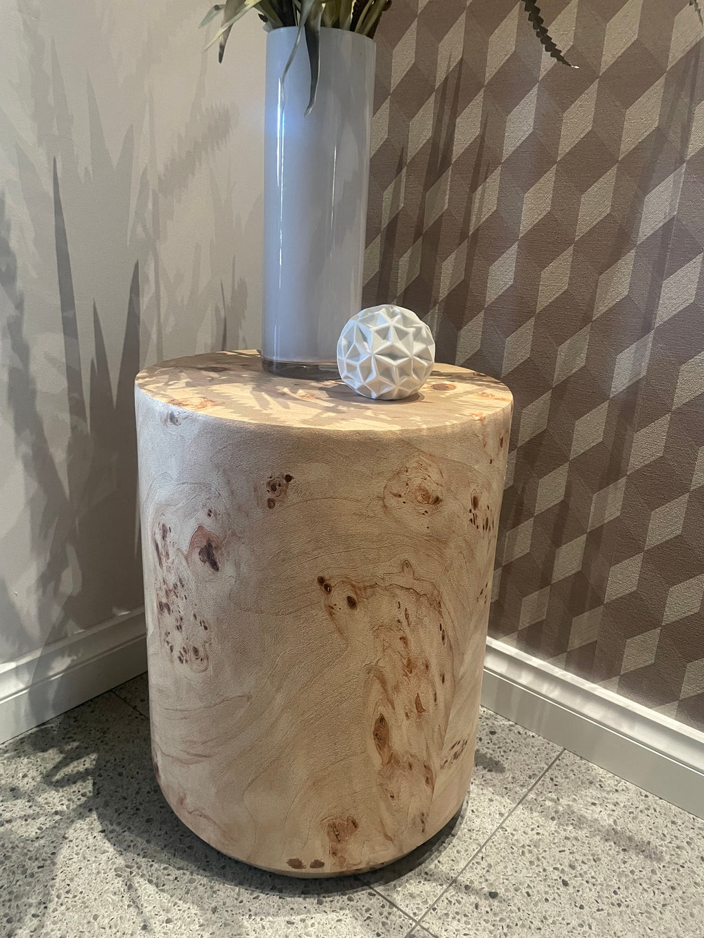 Round Plinth/Side Table - 70cm - Burl Wood Look