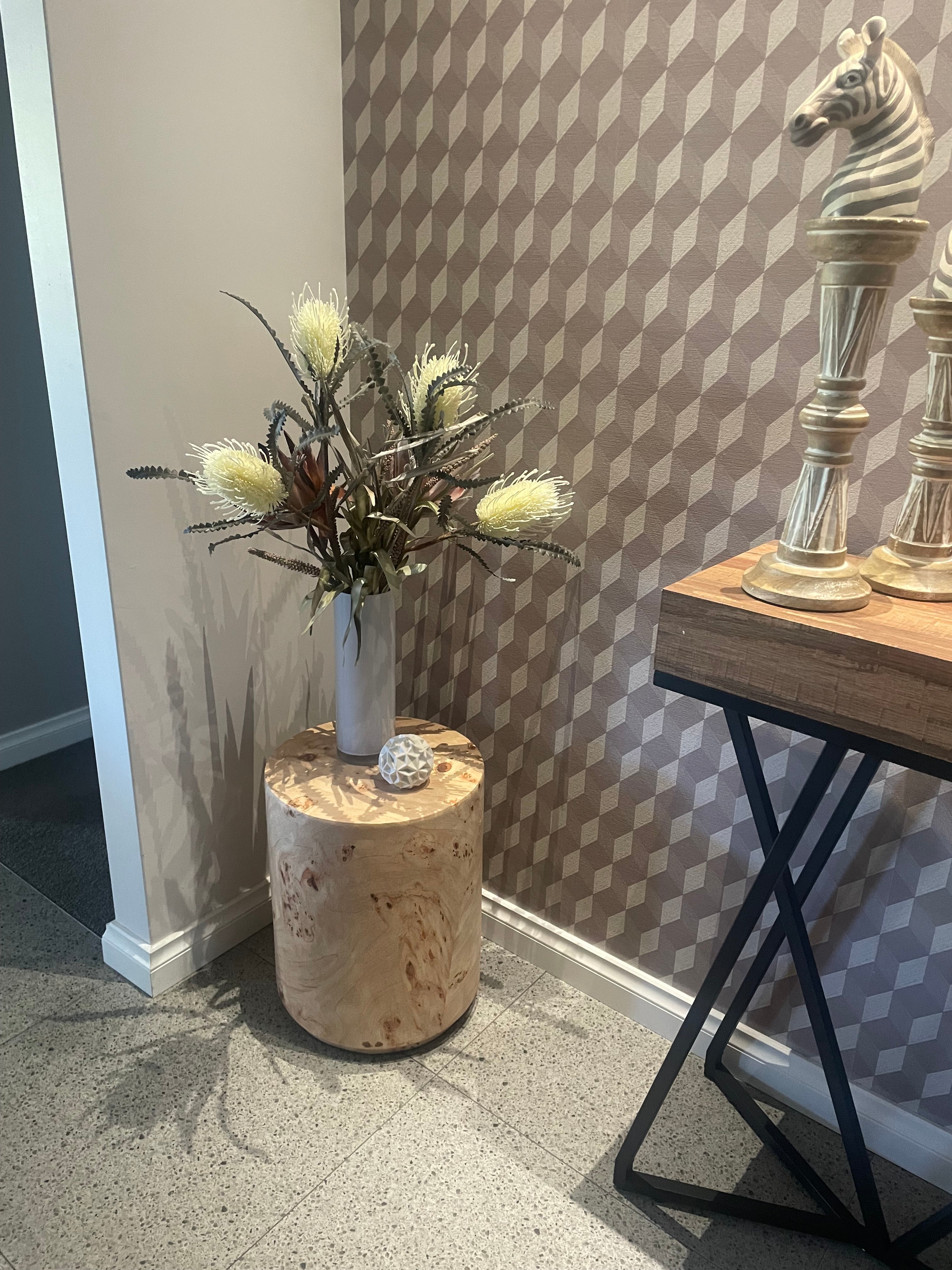 Round Plinth/Side Table - 70cm - Burl Wood Look