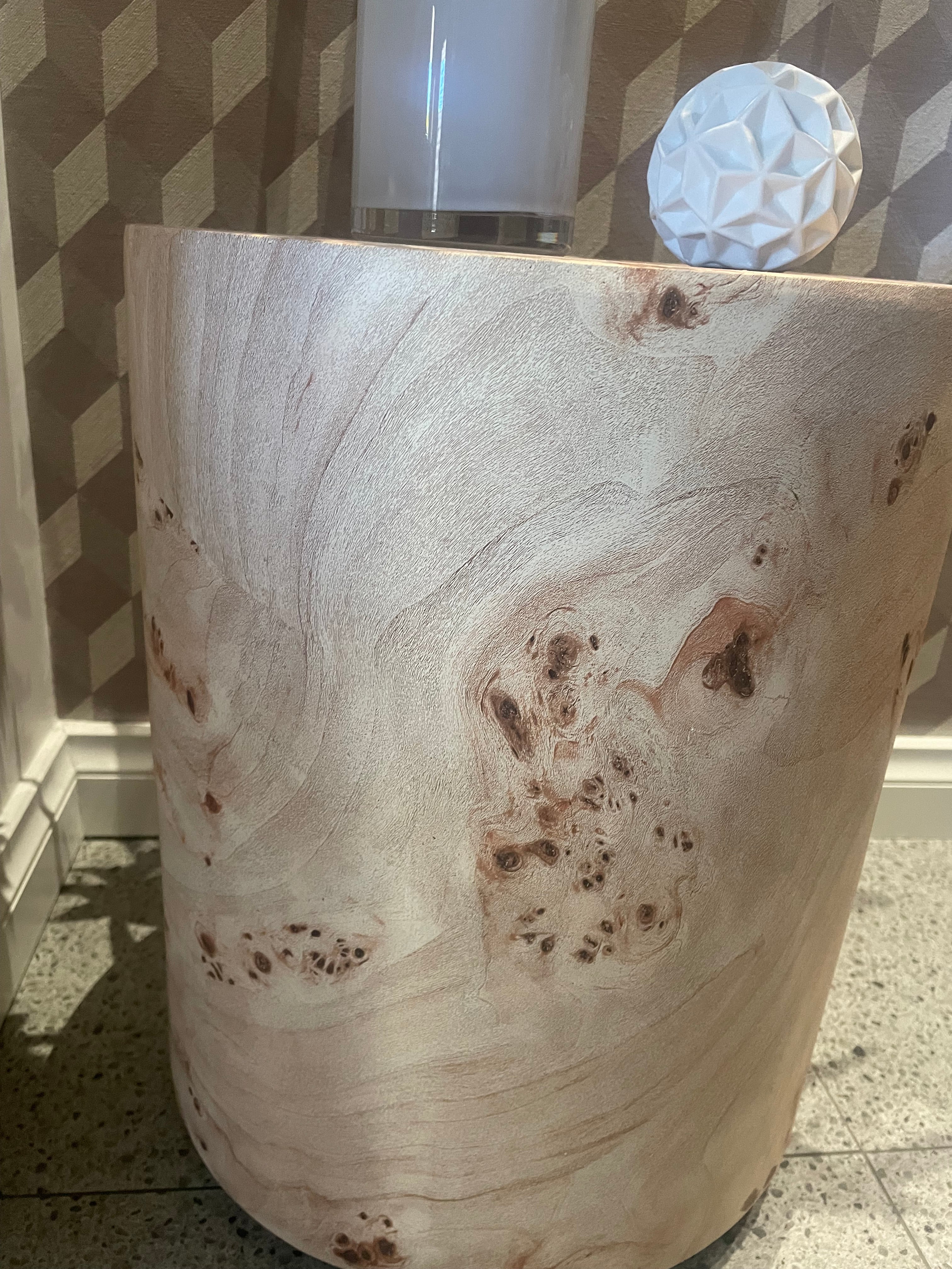 Round Plinth/Side Table - 70cm - Burl Wood Look