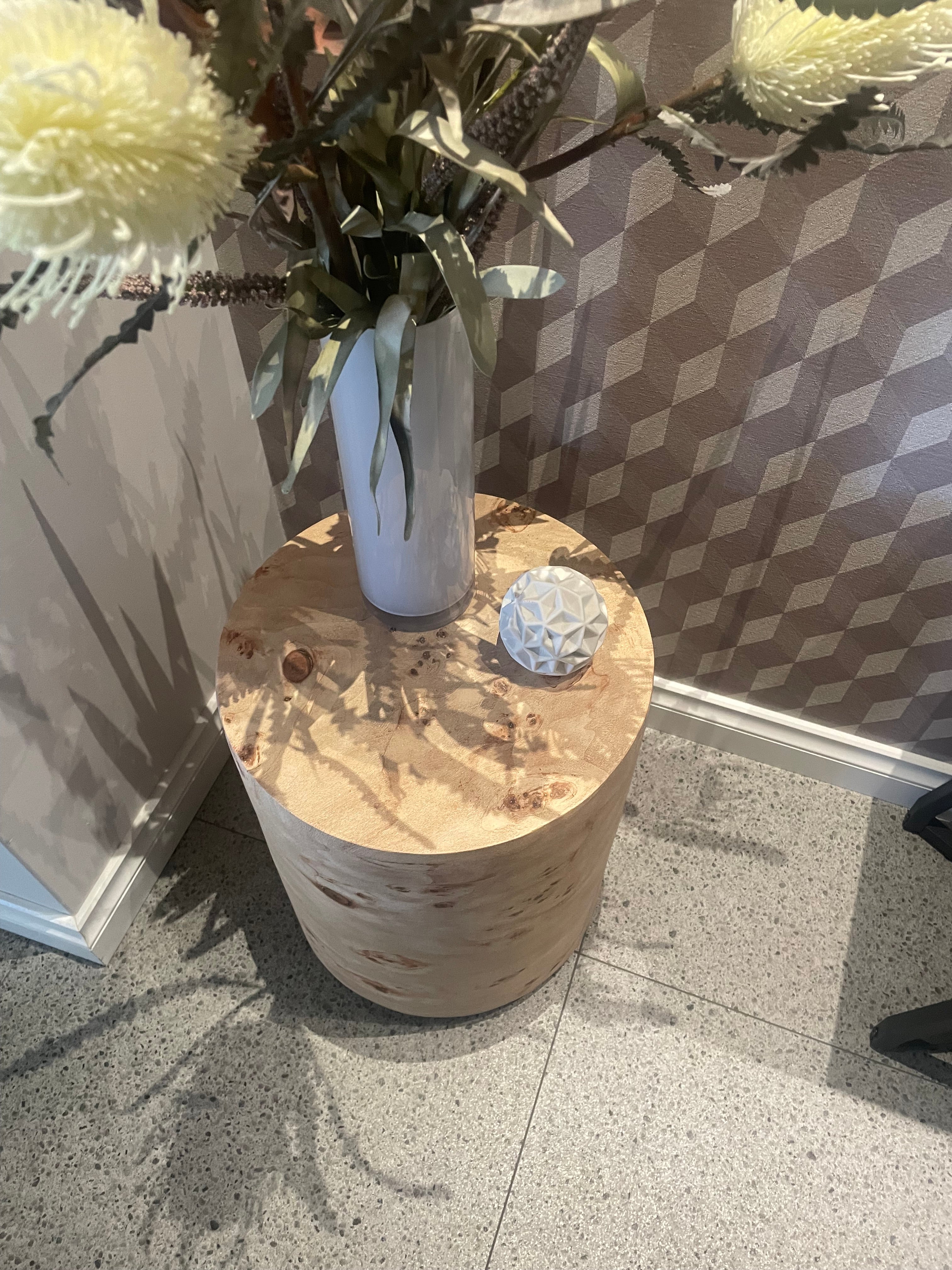 Round Plinth/Side Table - 70cm - Burl Wood Look