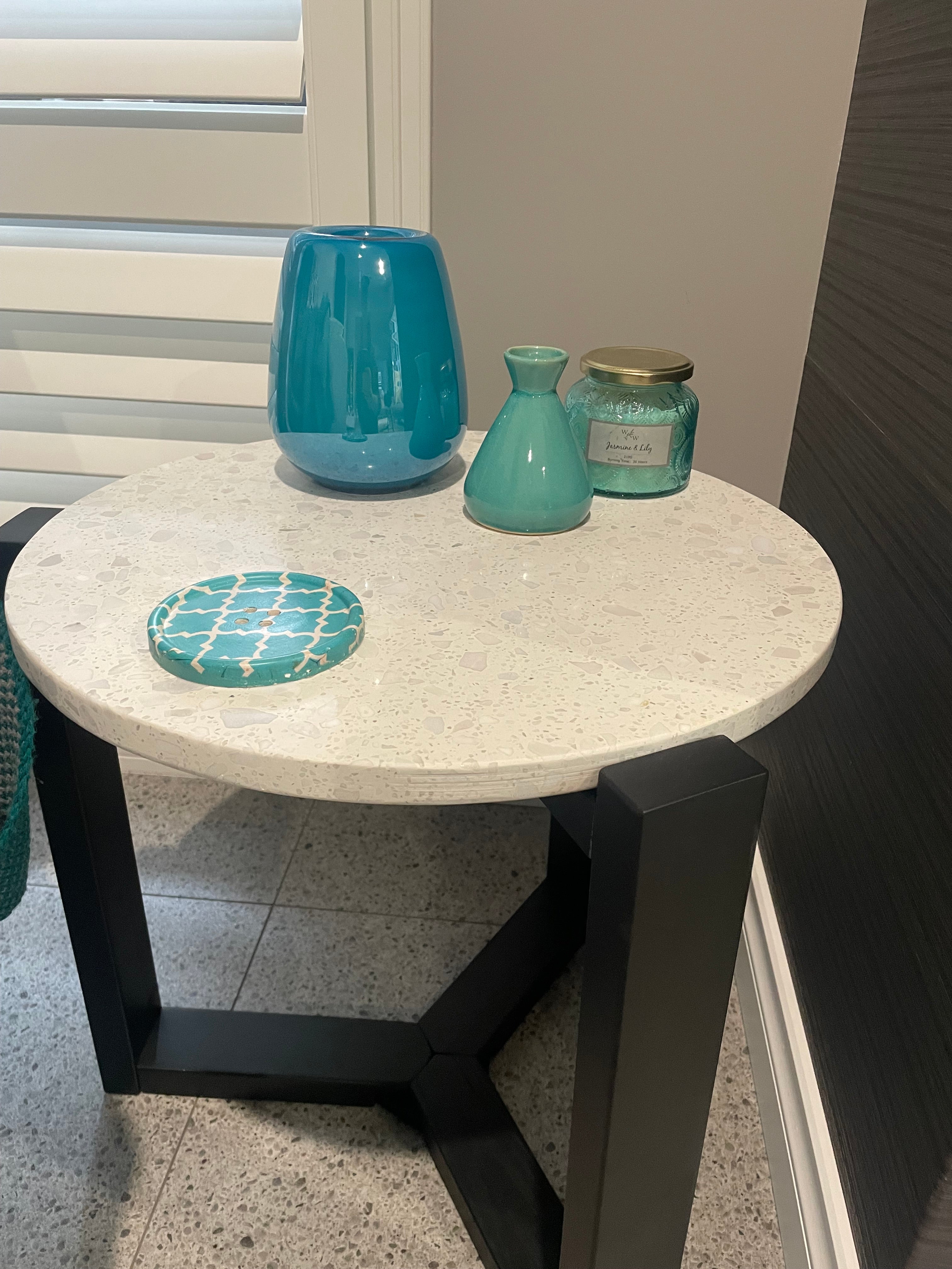 Round Terrazzo Side Table with Solid Timber Base