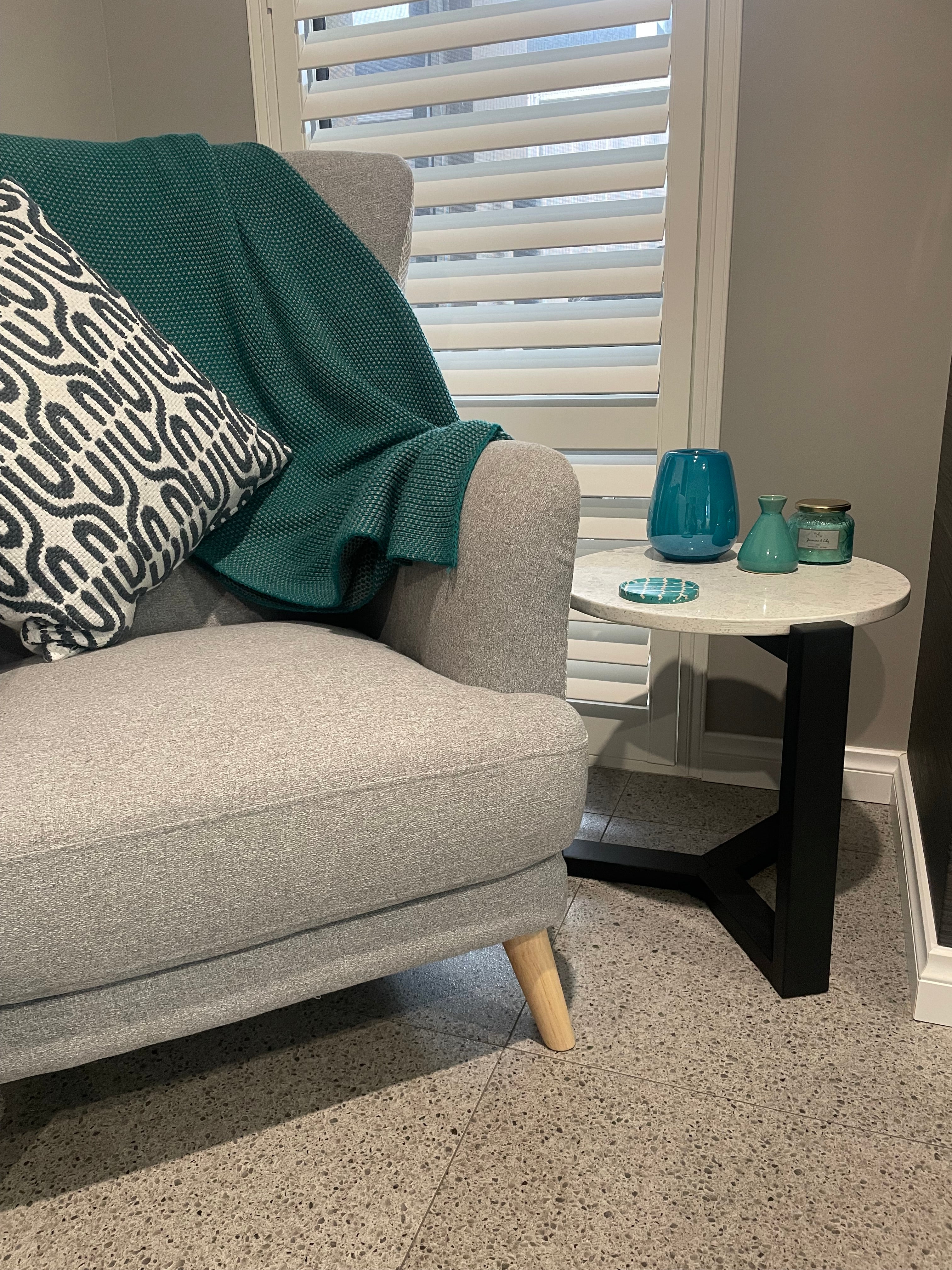 Round Terrazzo Side Table with Solid Timber Base