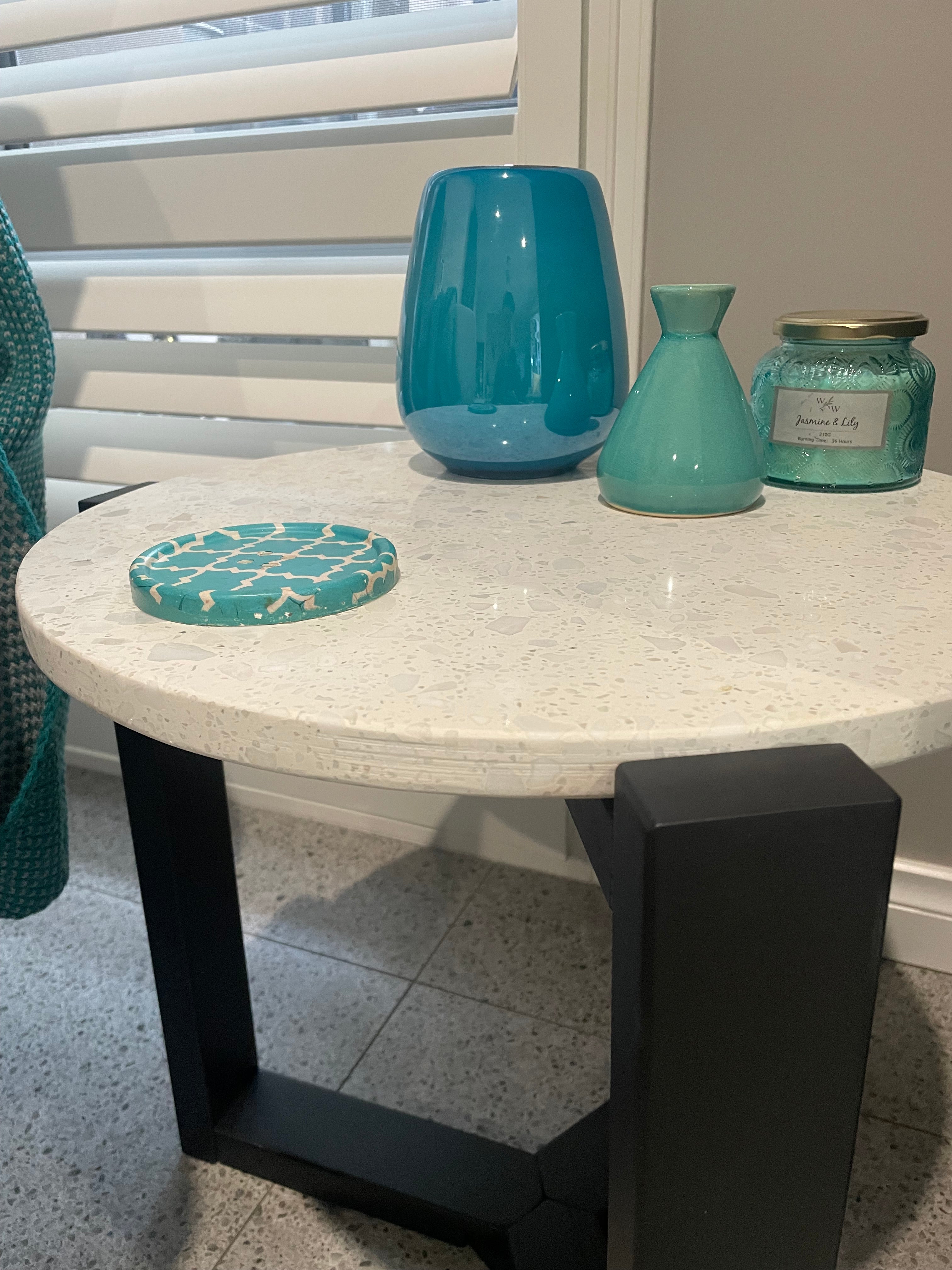 Round Terrazzo Side Table with Solid Timber Base