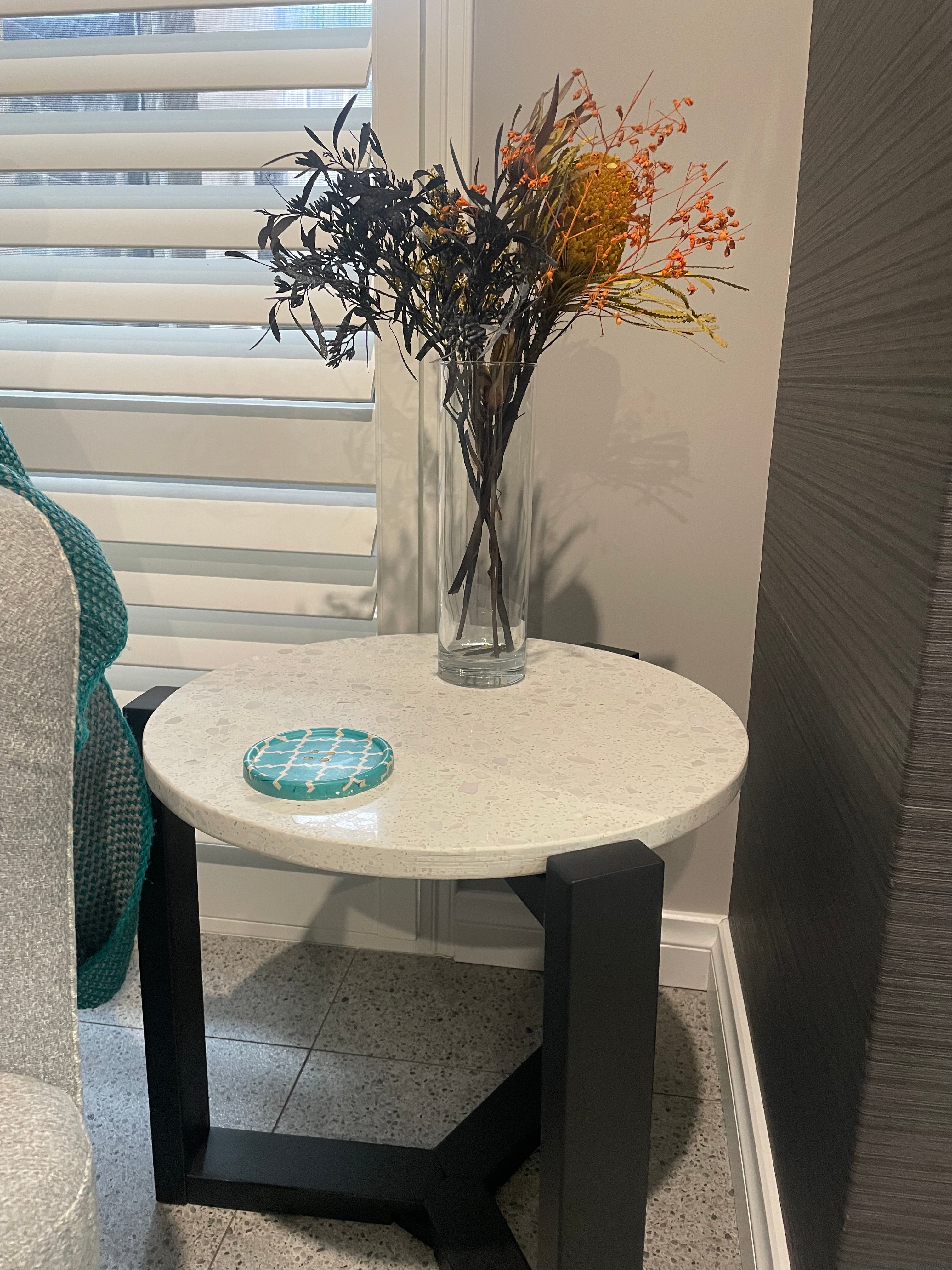 Round Terrazzo Side Table with Solid Timber Base
