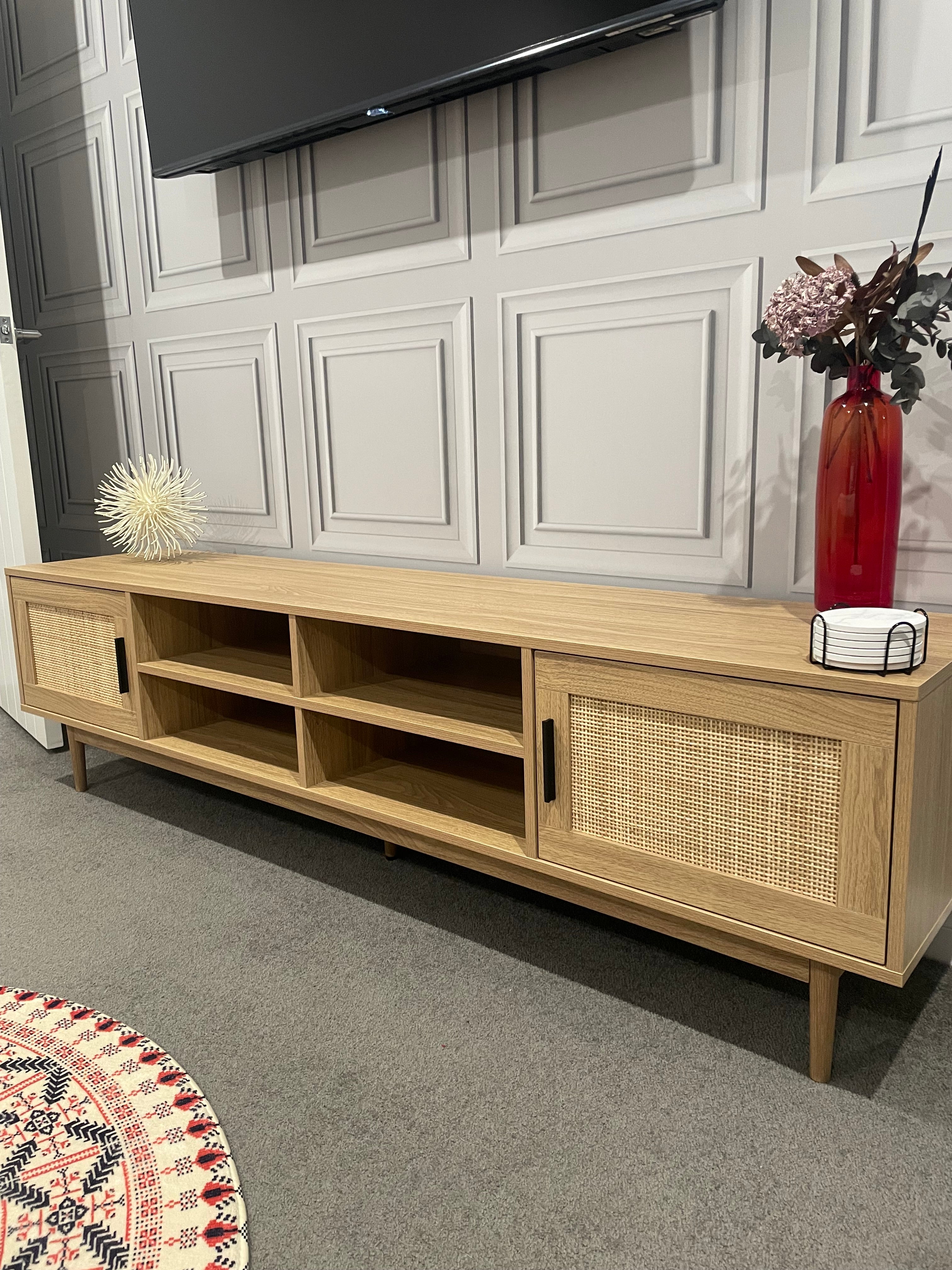 Coastal TV Entertainment Unit - 180cm - Oak & Rattan