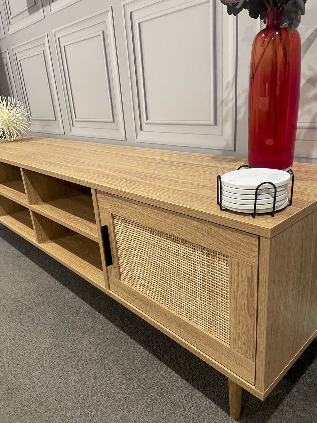 Coastal TV Entertainment Unit - 180cm - Oak & Rattan