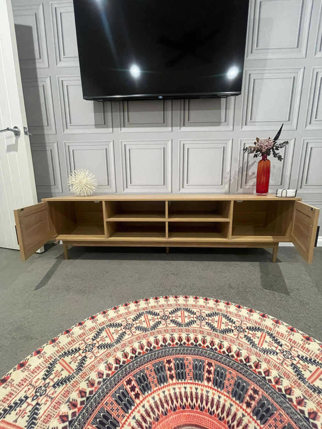 Coastal TV Entertainment Unit - 180cm - Oak & Rattan