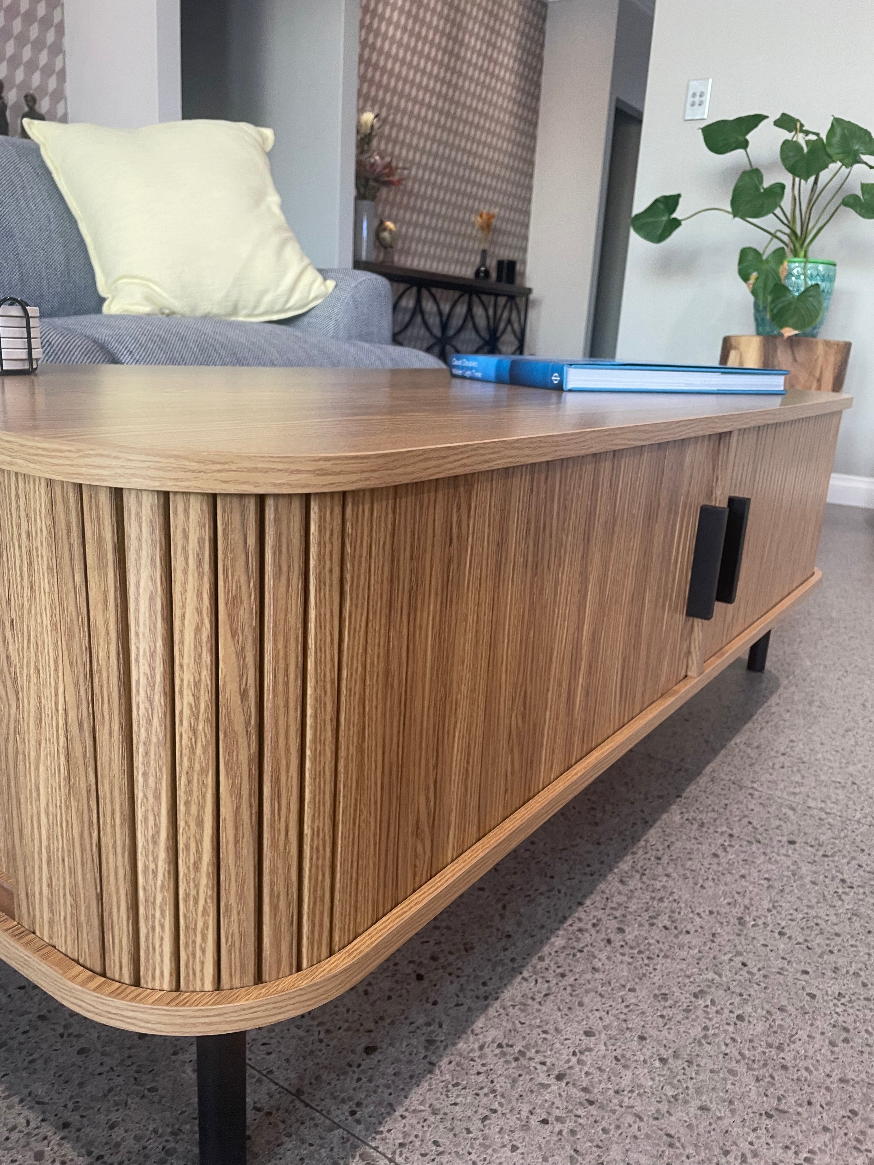 Modern Coffee Table - Natural Oak with Sliding Doors - 120cm