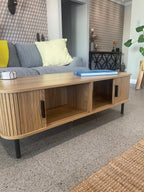 Modern Coffee Table - Natural Oak with Sliding Doors - 120cm
