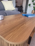 Modern Coffee Table - Natural Oak with Sliding Doors - 120cm