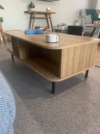 Modern Coffee Table - Natural Oak with Sliding Doors - 120cm
