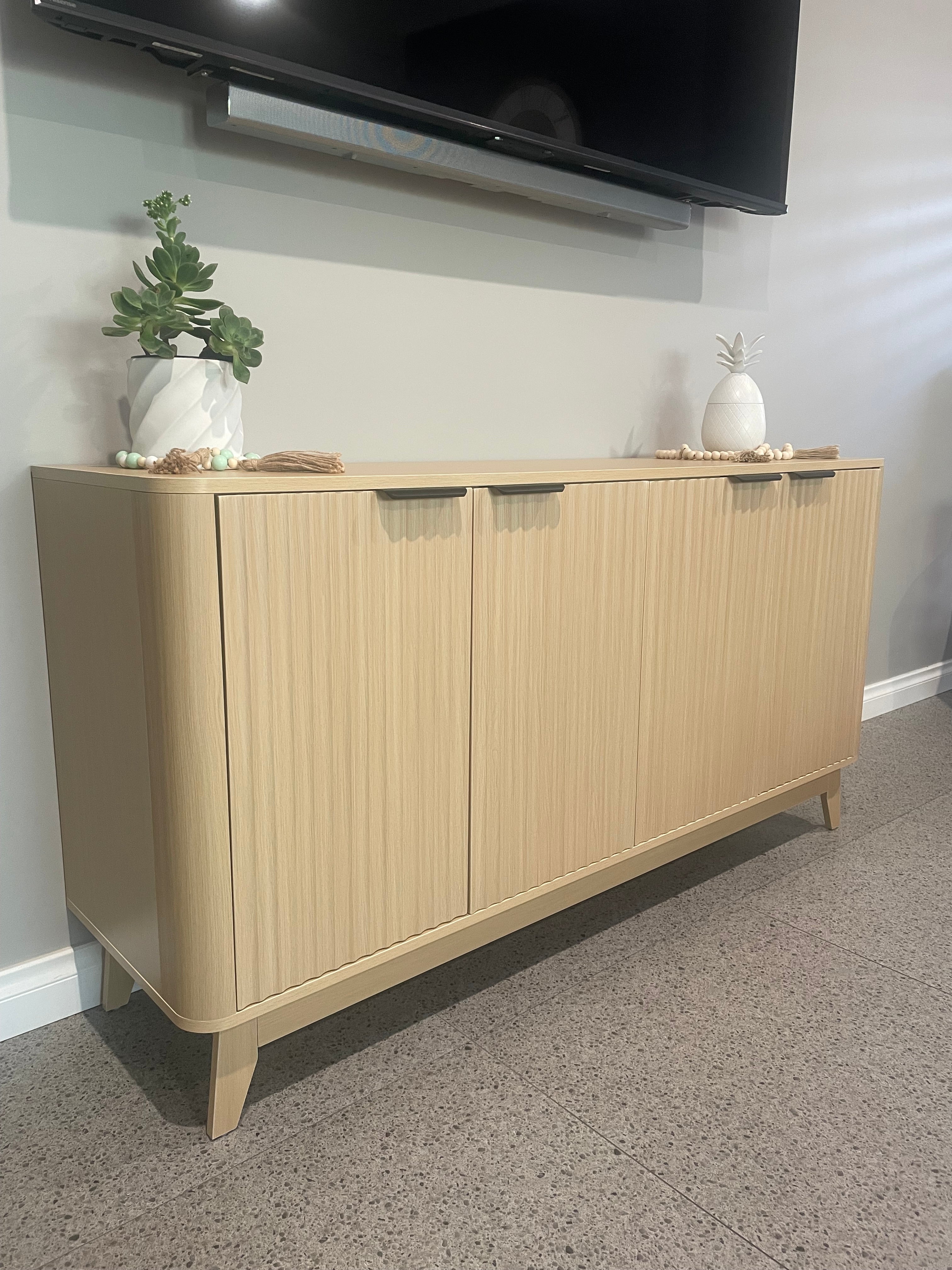 Natural Buffet Sideboard with Fluted Door Design