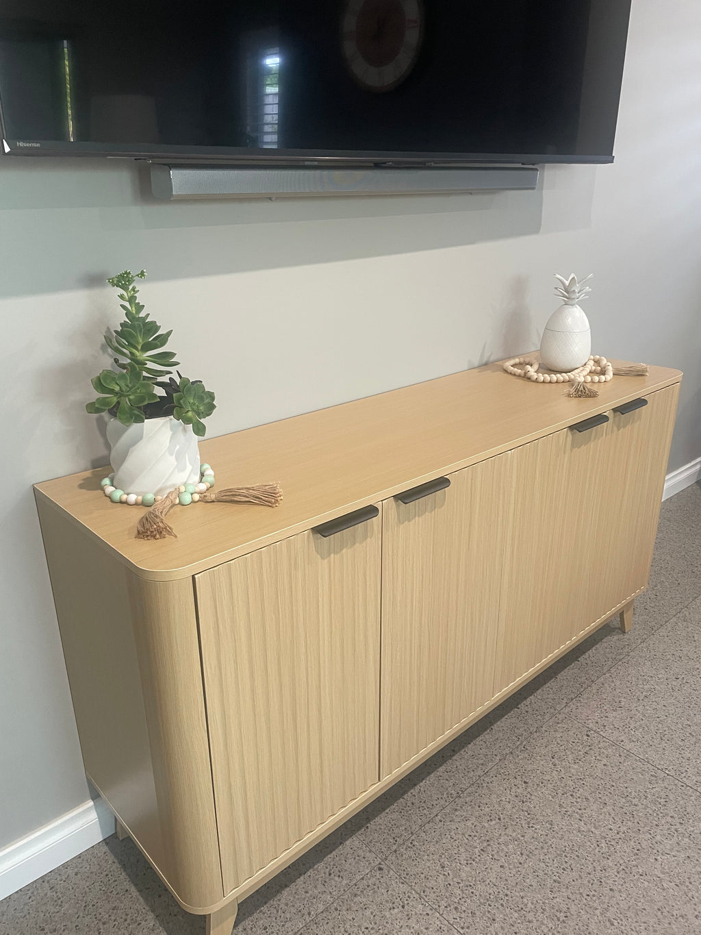 Natural Buffet Sideboard with Fluted Door Design