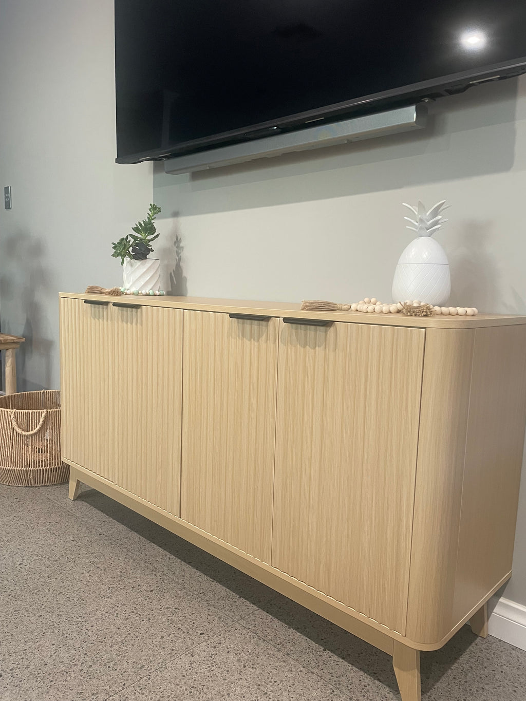 Natural Buffet Sideboard with Fluted Door Design
