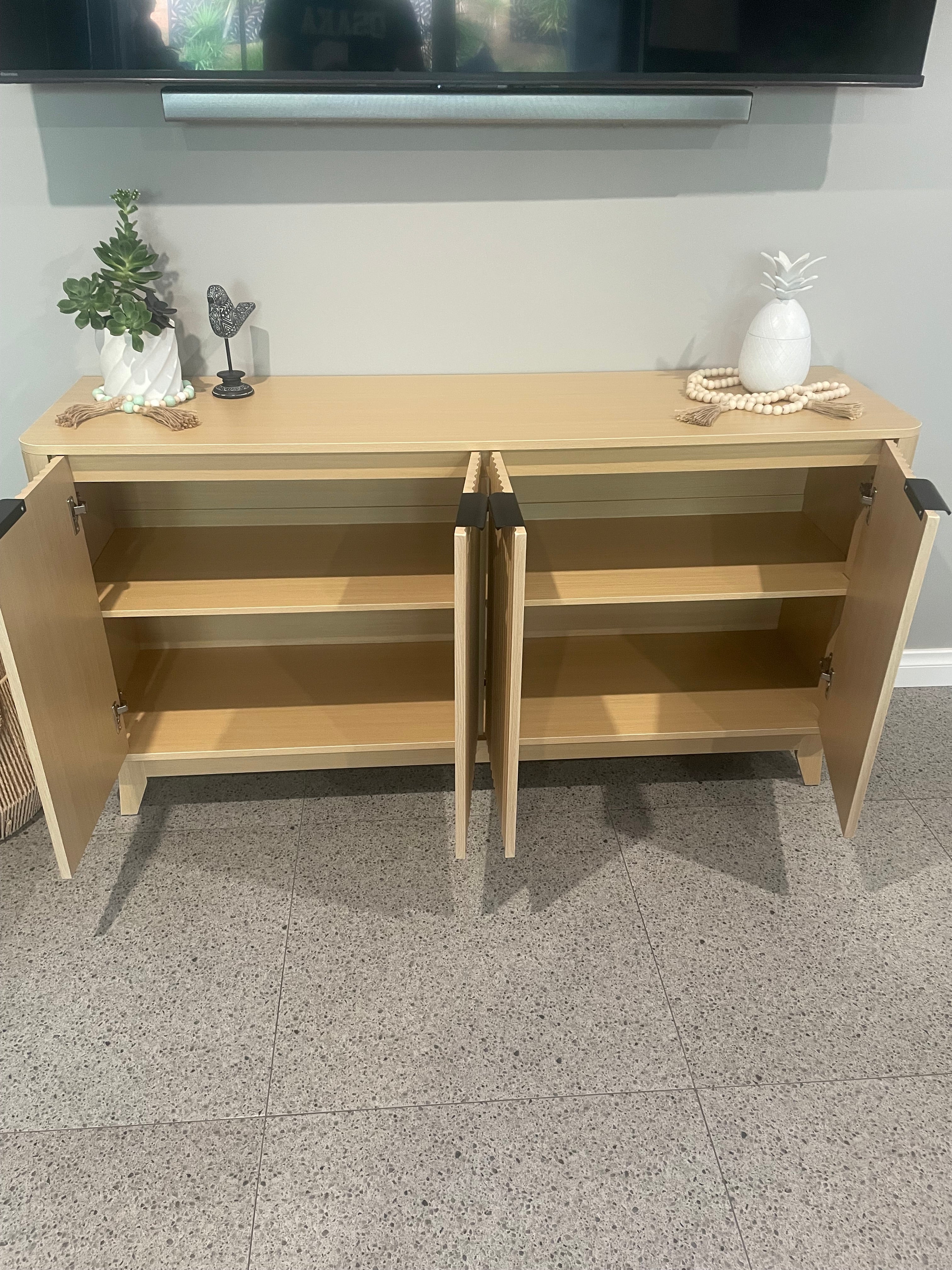 Natural Buffet Sideboard with Fluted Door Design
