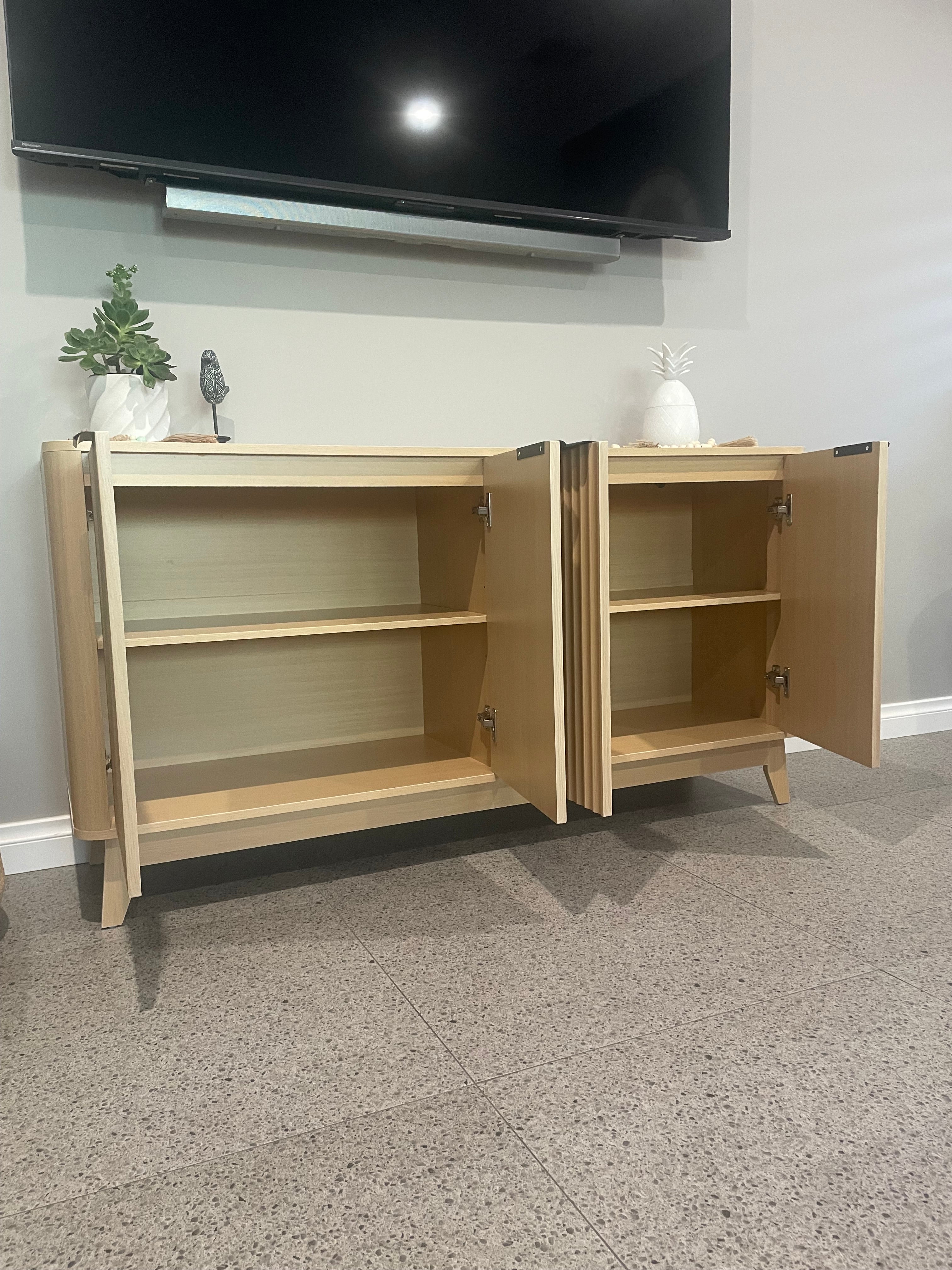 Natural Buffet Sideboard with Fluted Door Design