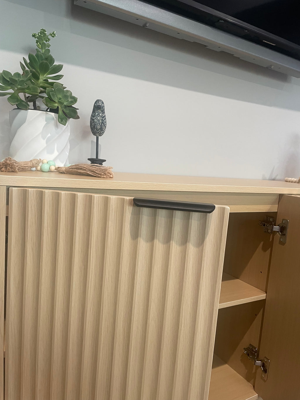 Natural Buffet Sideboard with Fluted Door Design