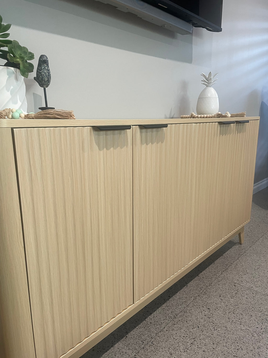 Natural Buffet Sideboard with Fluted Door Design