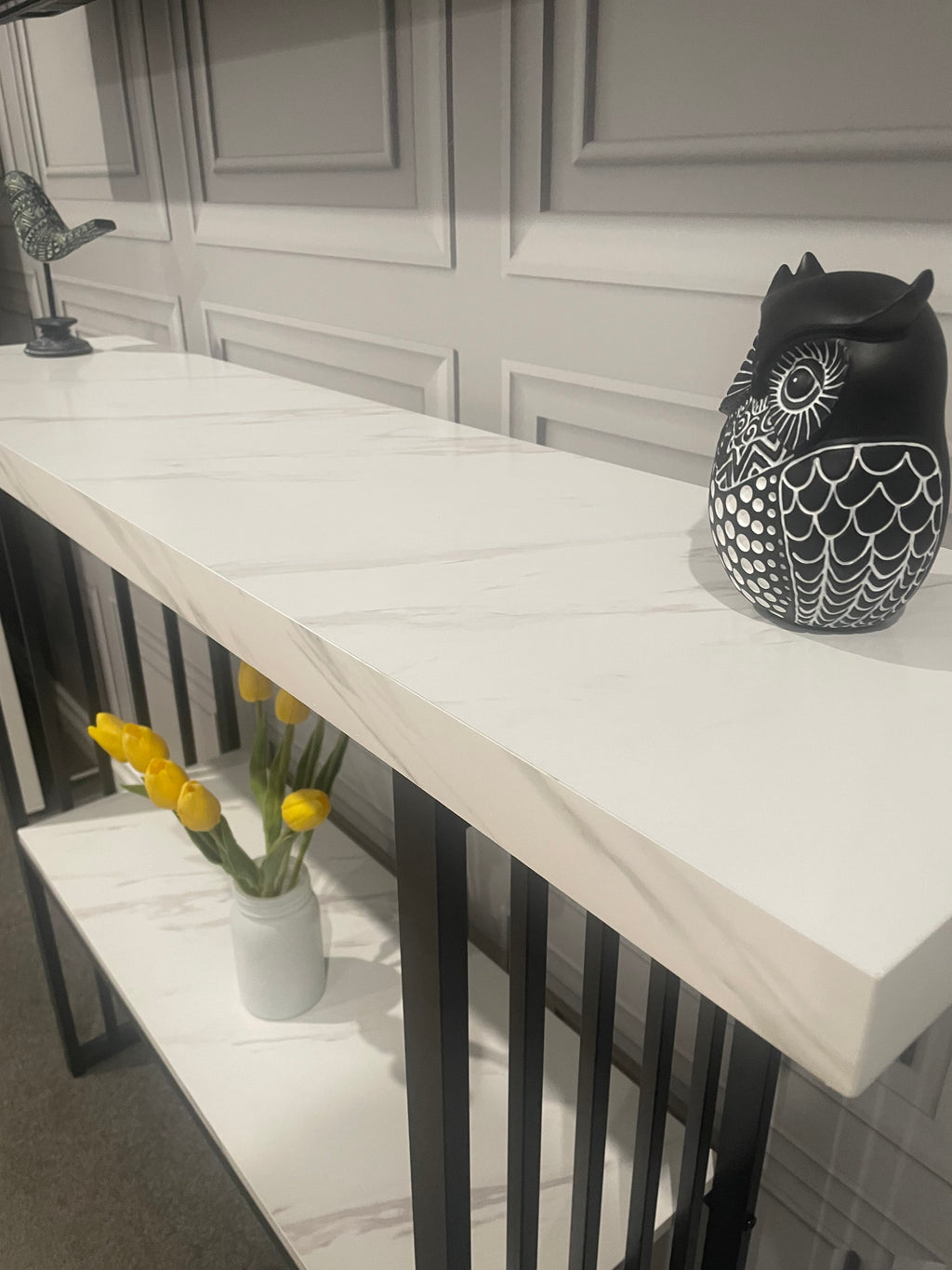 Modern Console Table – Marble-Look Top & Black Metal Frame – 120cm