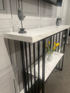 Modern Console Table – Marble-Look Top & Black Metal Frame – 120cm