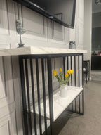 Modern Console Table – Marble-Look Top & Black Metal Frame – 120cm