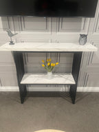 Modern Console Table – Marble-Look Top & Black Metal Frame – 120cm