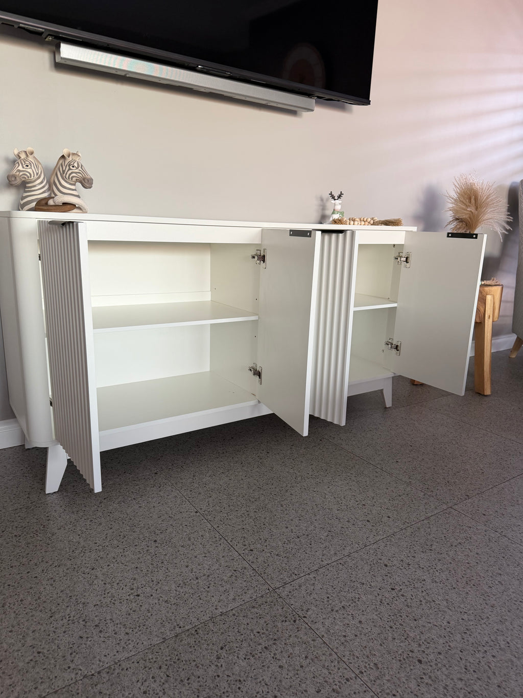 Modern White Buffet Sideboard with Fluted Door Design