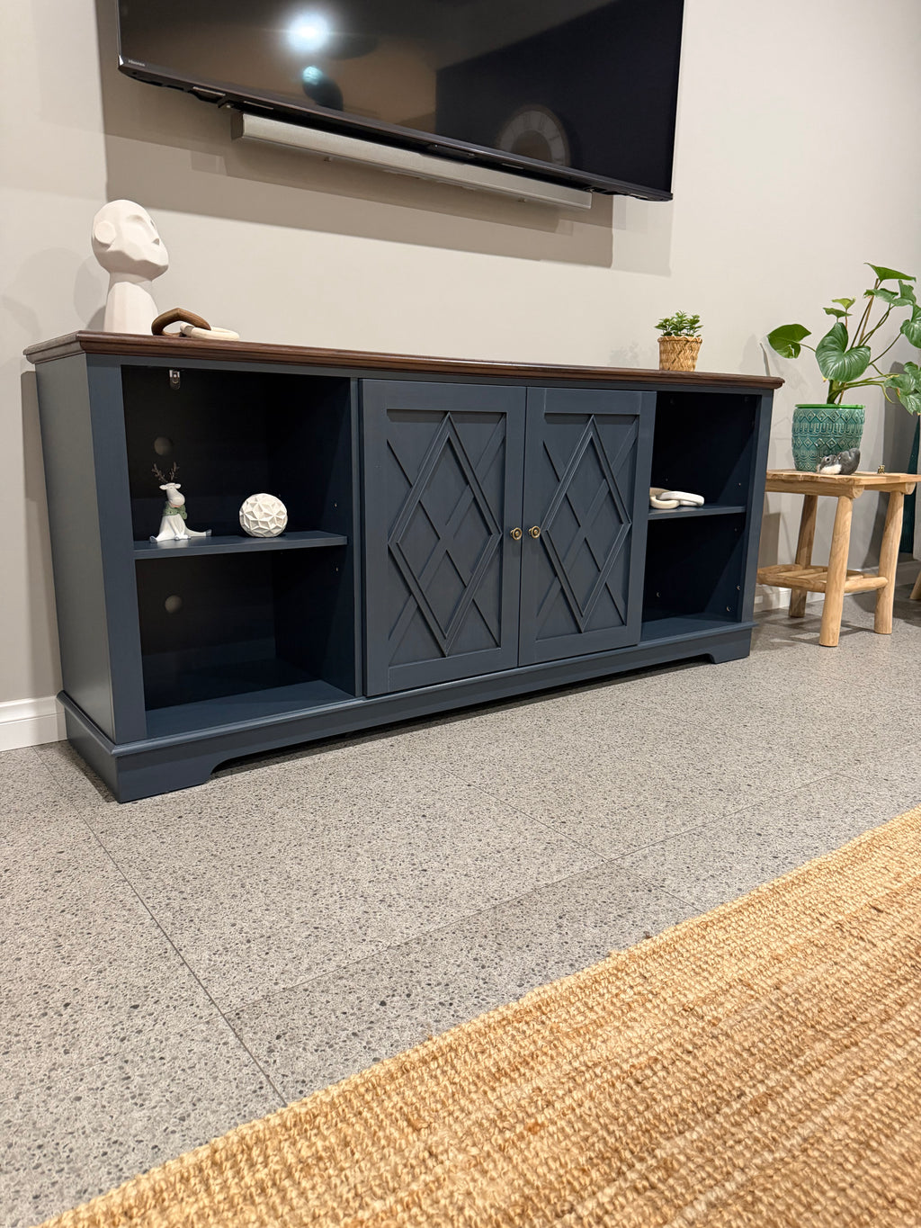 Modern Blue Buffet / Entertainment Unit with Timber Look Top – 178cm