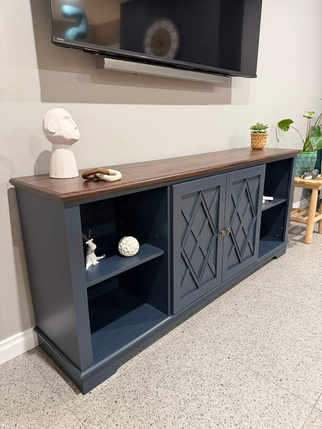 Modern Blue Buffet / Entertainment Unit with Timber Look Top – 178cm