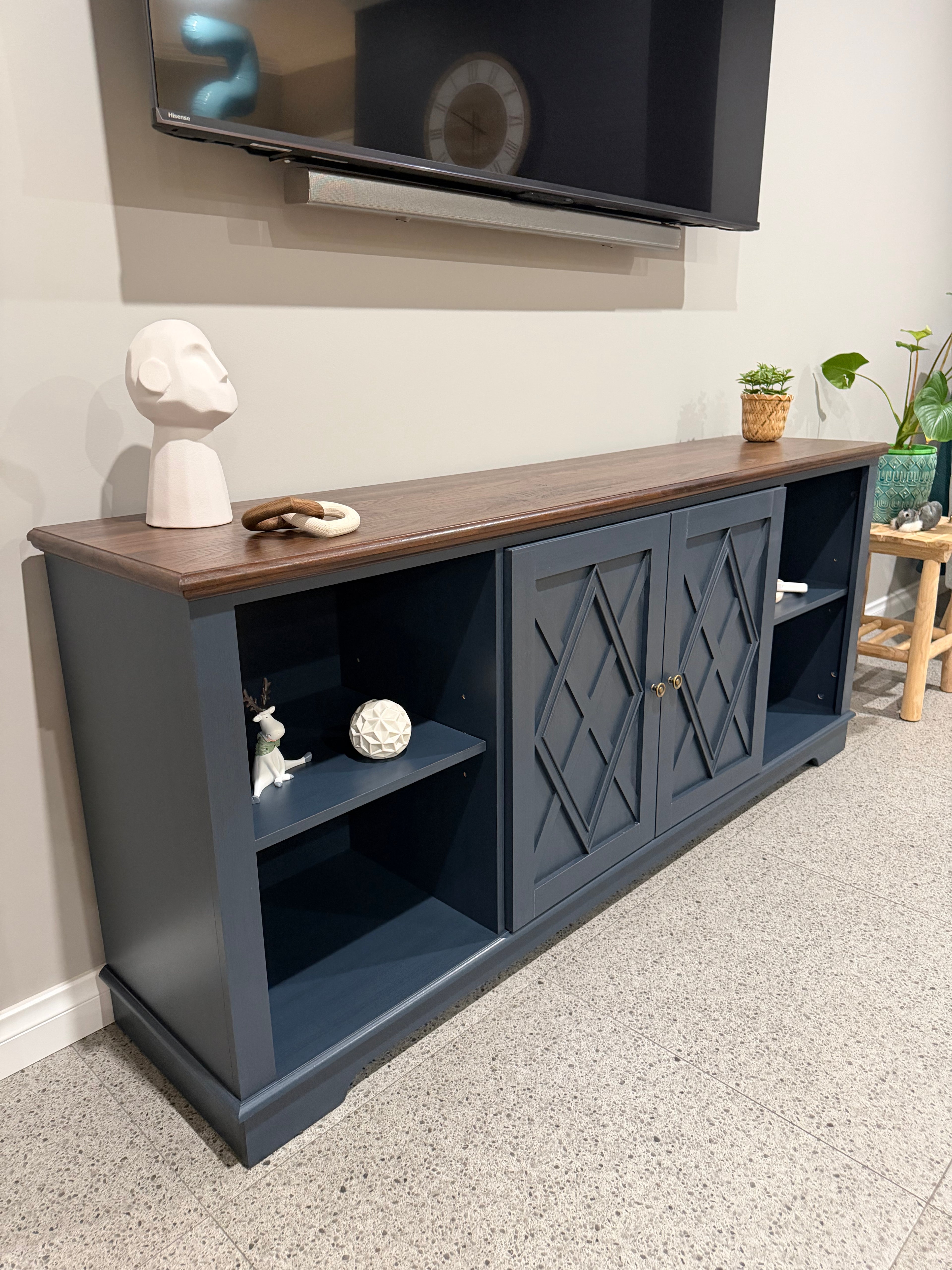 Modern Blue Buffet / Entertainment Unit with Timber Look Top – 178cm