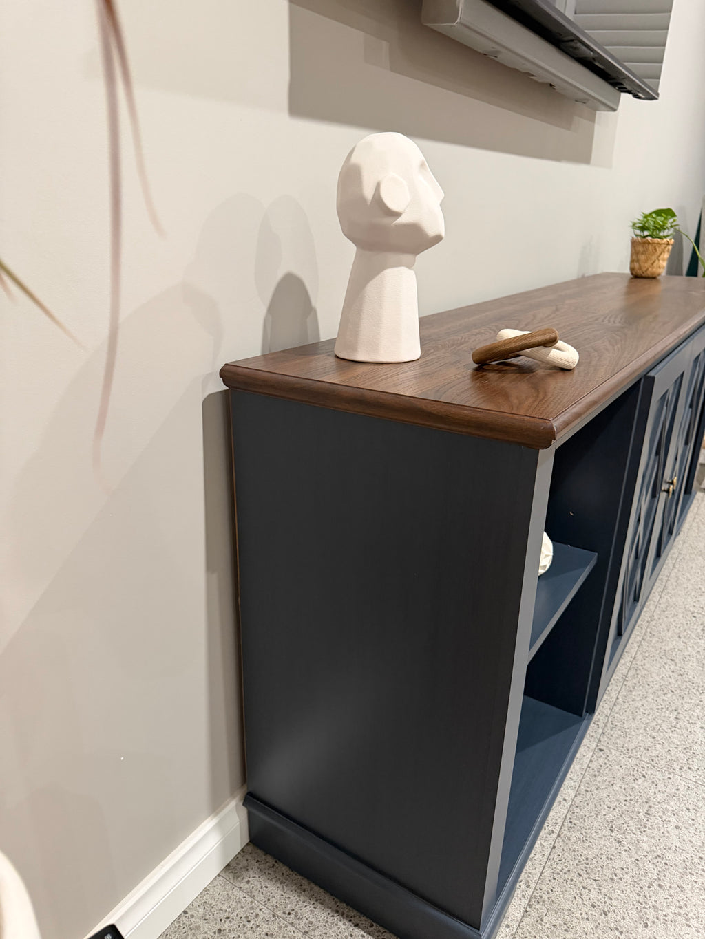 Modern Blue Buffet / Entertainment Unit with Timber Look Top – 178cm