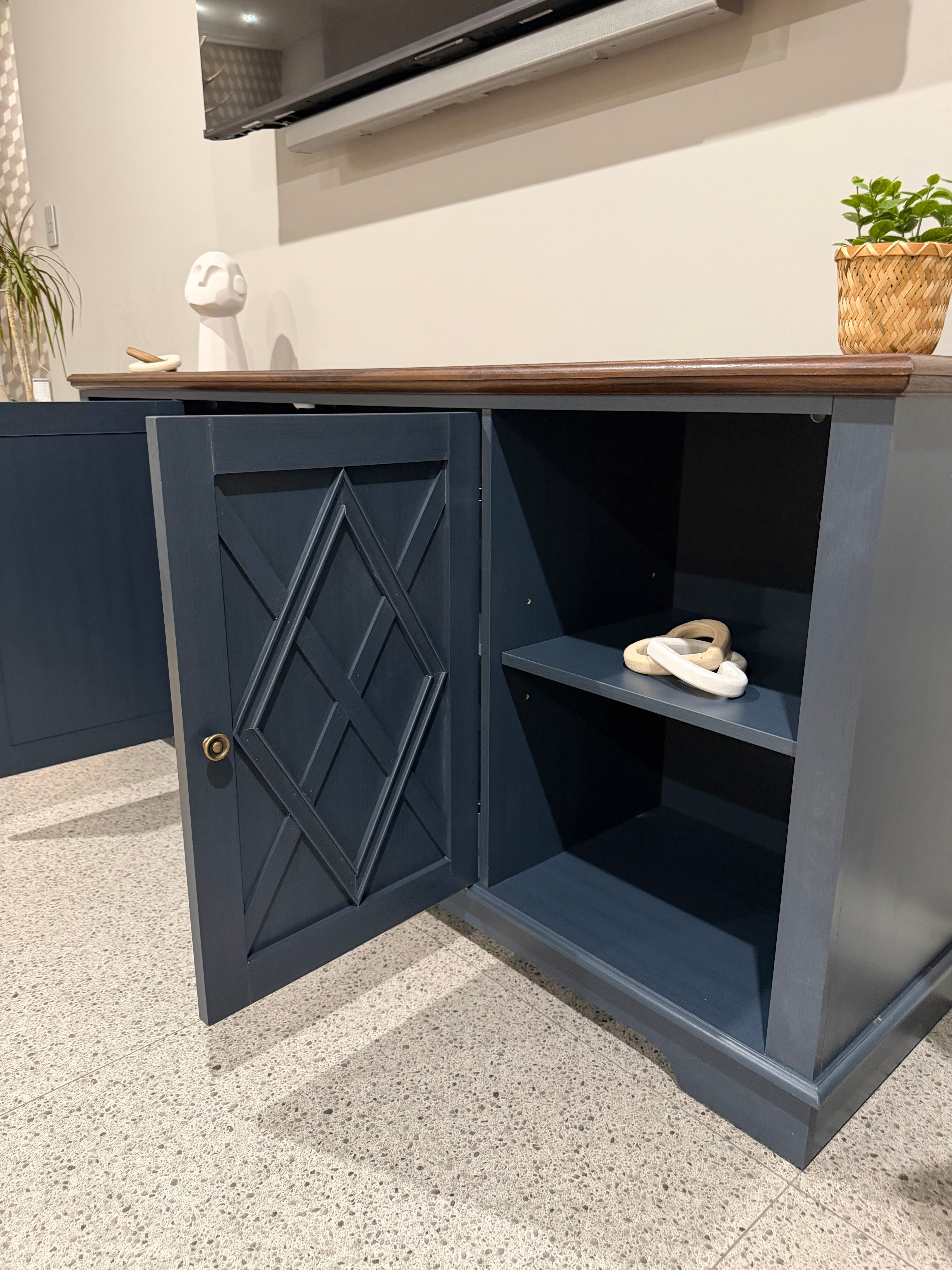 Modern Blue Buffet / Entertainment Unit with Timber Look Top – 178cm