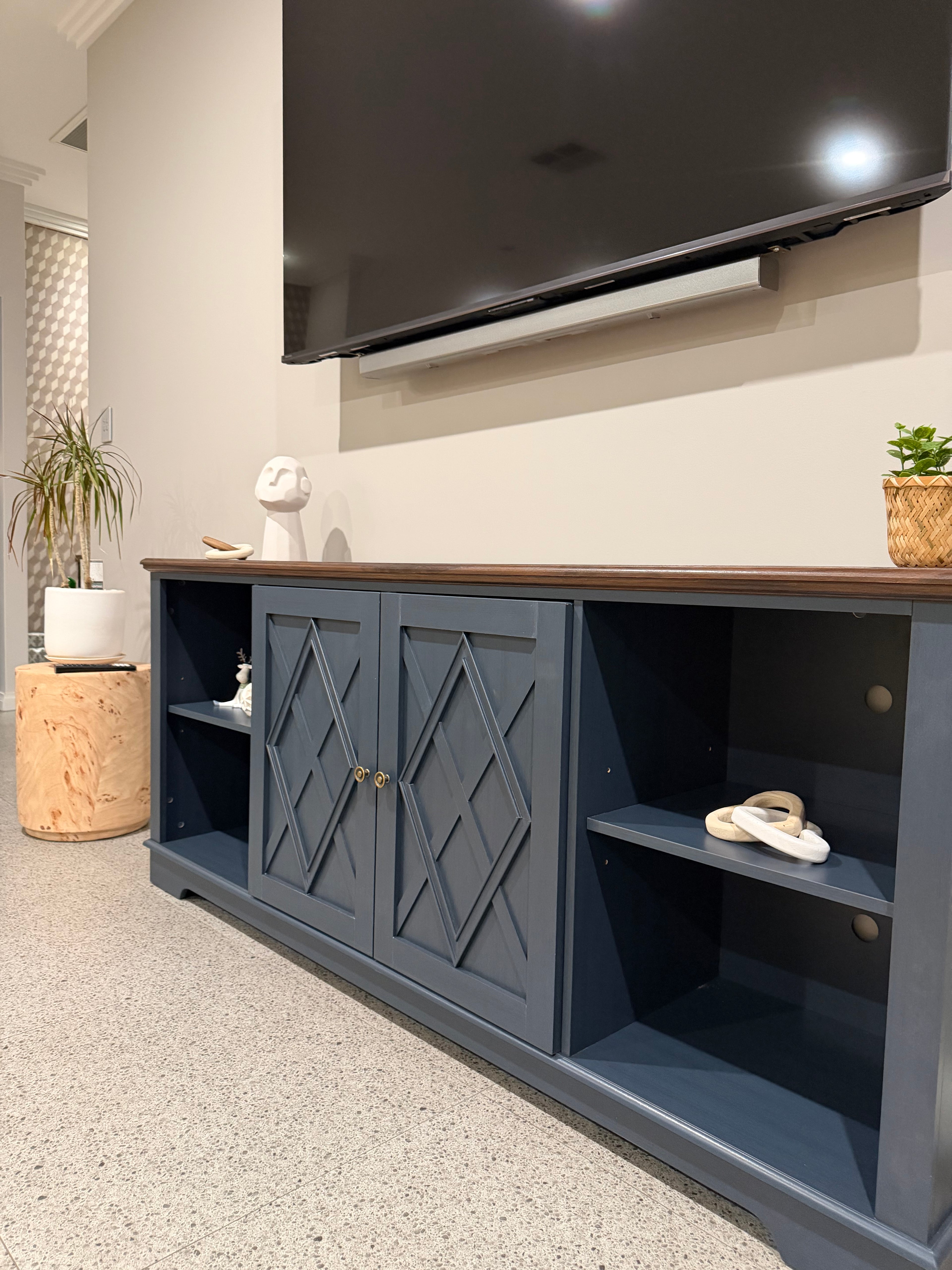 Modern Blue Buffet / Entertainment Unit with Timber Look Top – 178cm