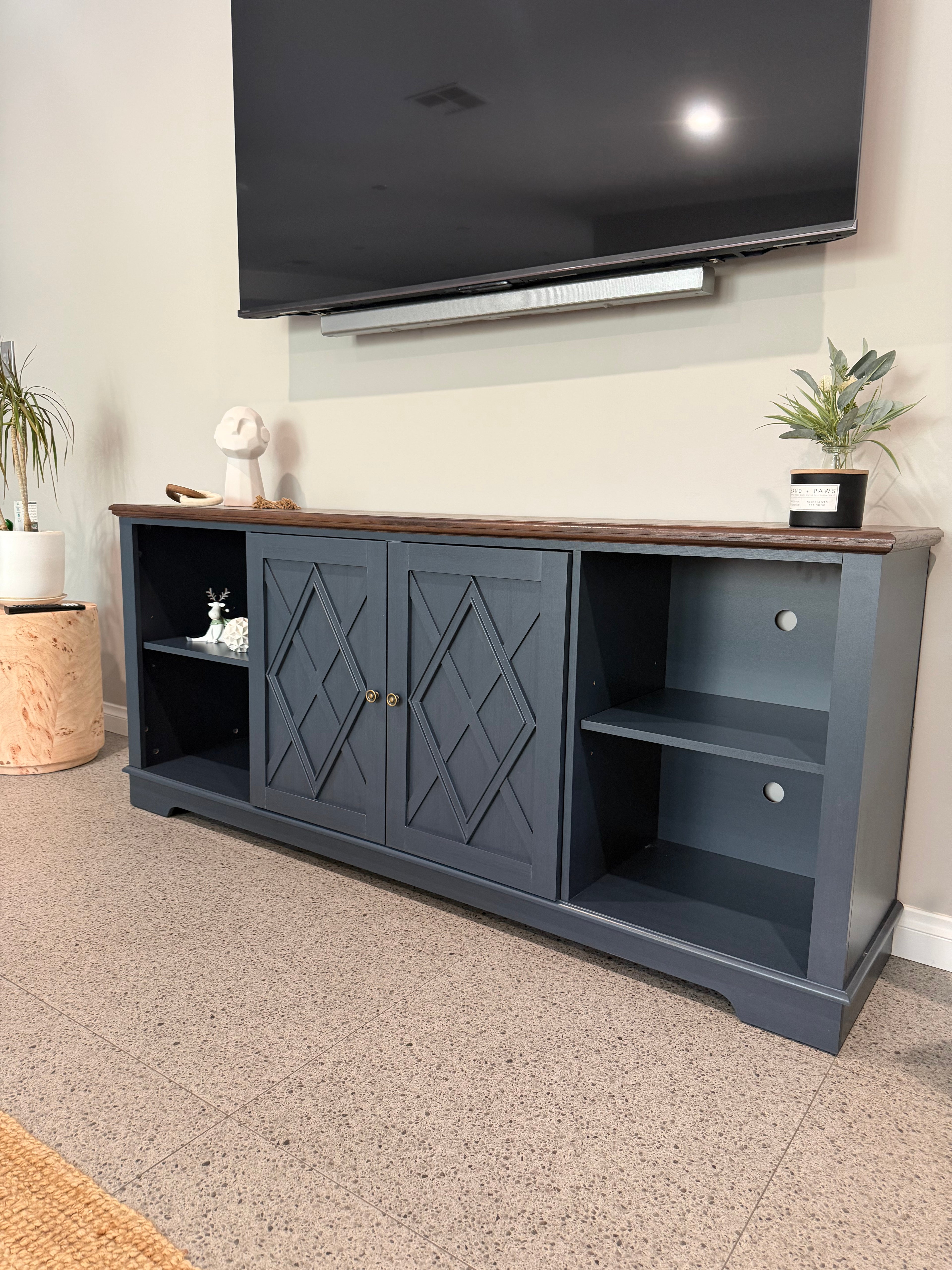Modern Blue Buffet / Entertainment Unit with Timber Look Top – 178cm