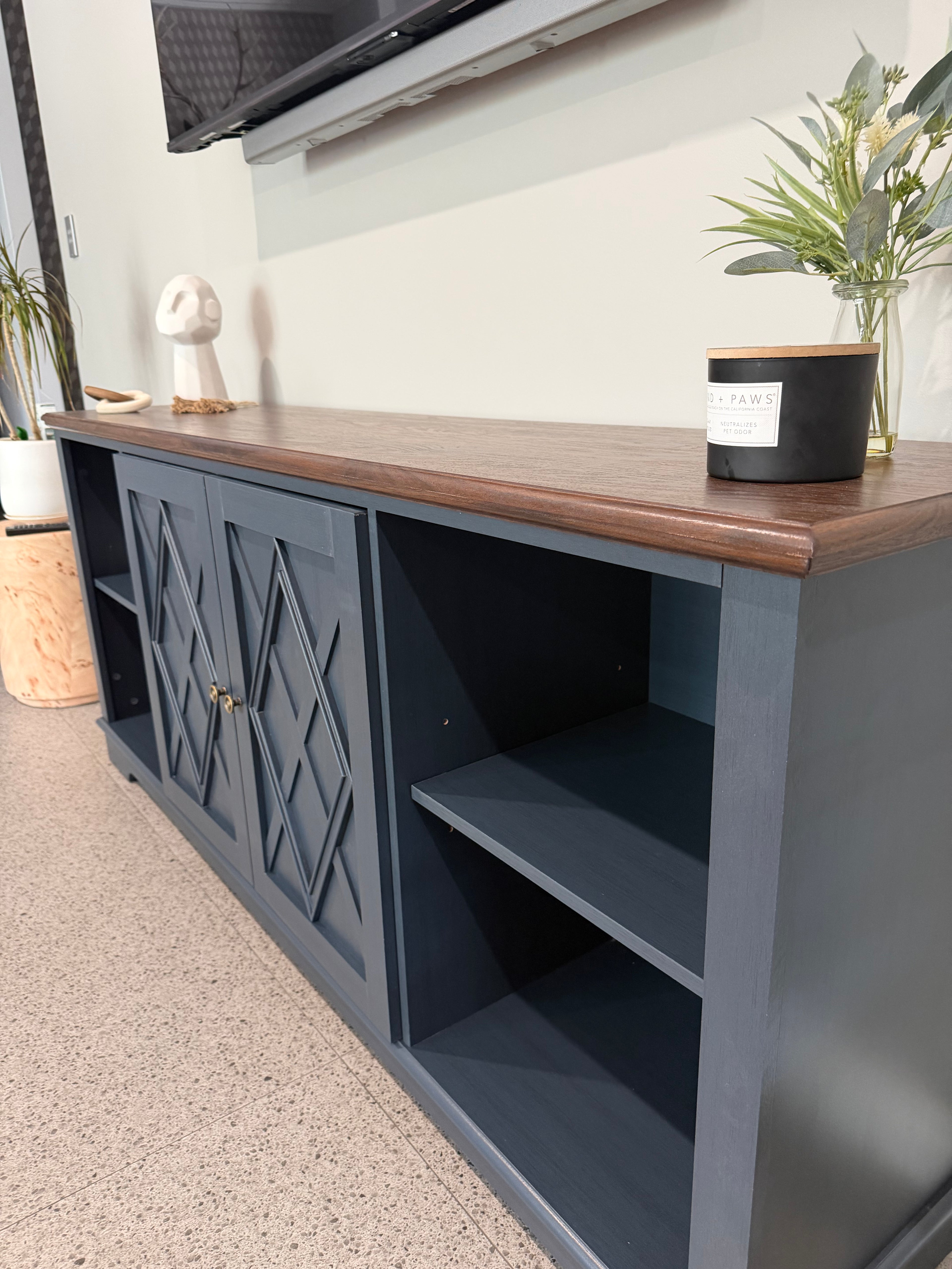 Modern Blue Buffet / Entertainment Unit with Timber Look Top – 178cm