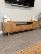 Oak Finish TV Entertainment Unit with Arched Door Detail