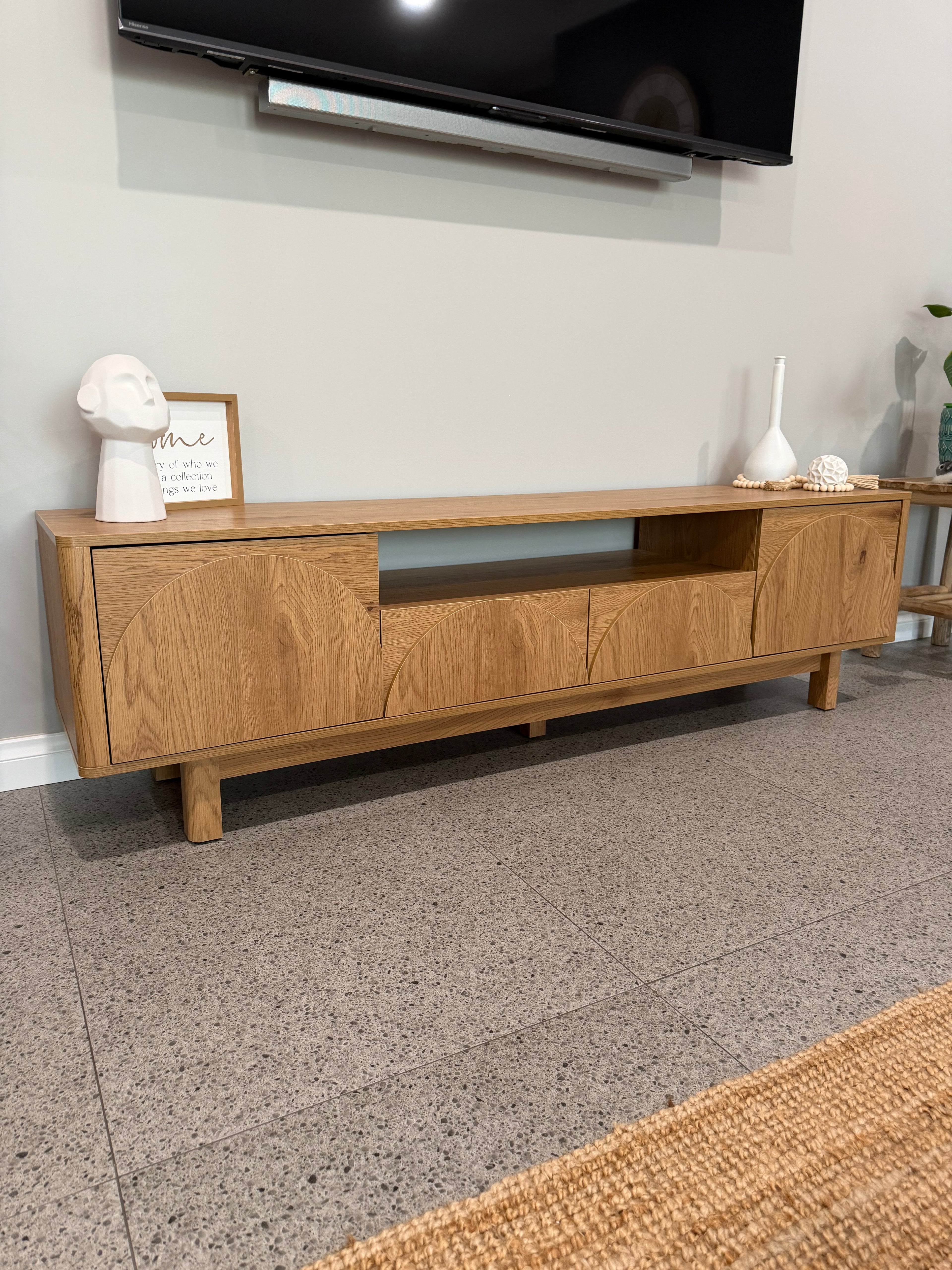 Oak Finish TV Entertainment Unit with Arched Door Detail