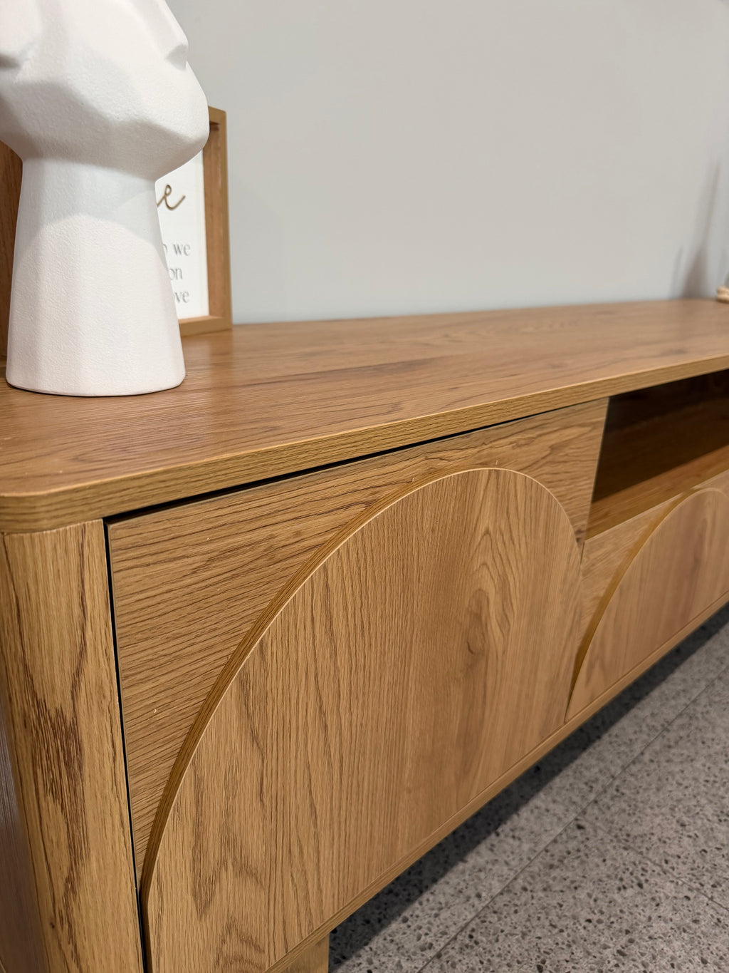 Oak Finish TV Entertainment Unit with Arched Door Detail