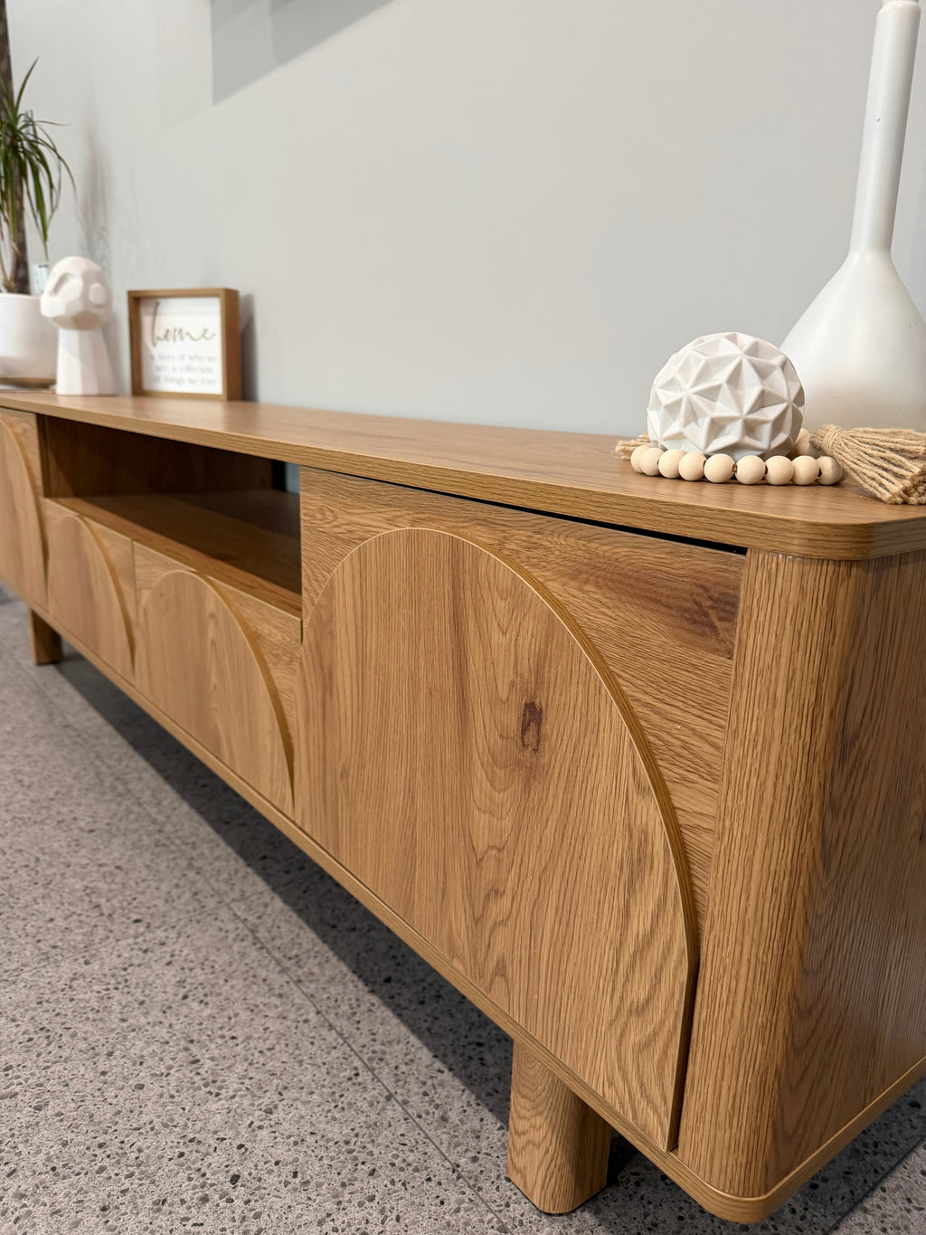 Oak Finish TV Entertainment Unit with Arched Door Detail