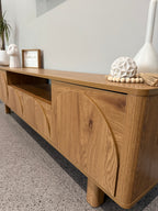 Oak Finish TV Entertainment Unit with Arched Door Detail