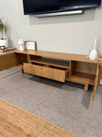 Oak Finish TV Entertainment Unit with Arched Door Detail