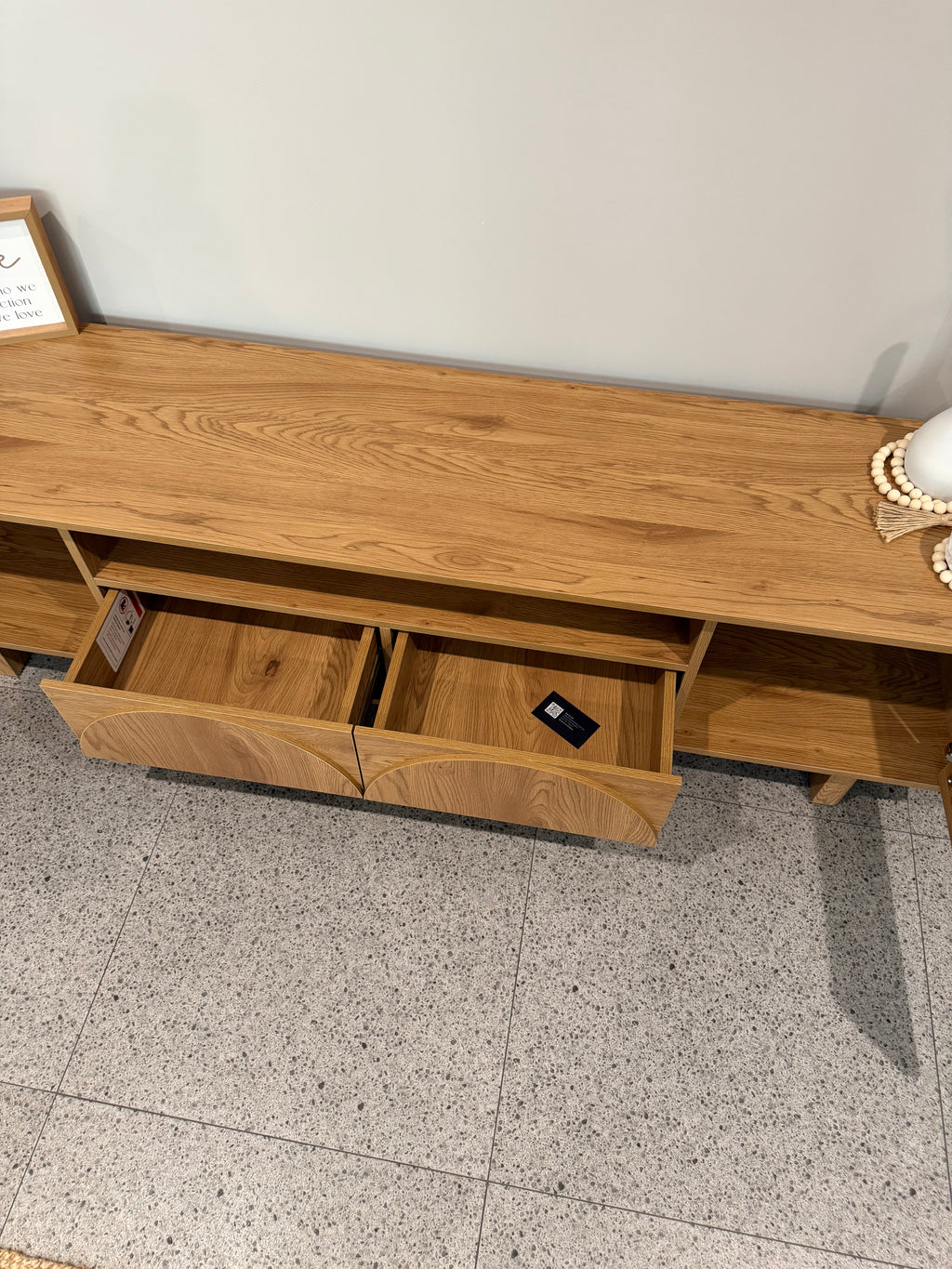 Oak Finish TV Entertainment Unit with Arched Door Detail