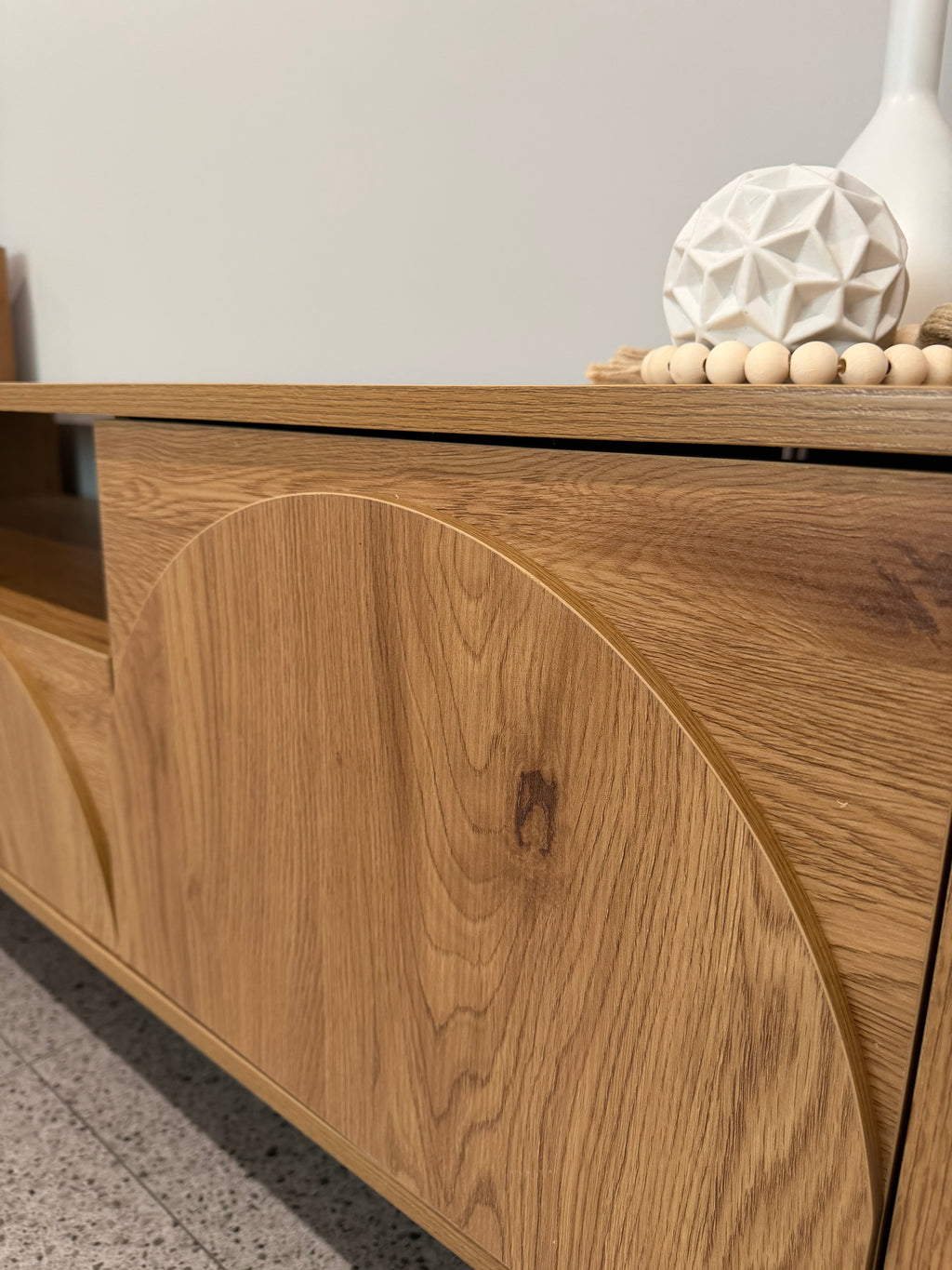 Oak Finish TV Entertainment Unit with Arched Door Detail