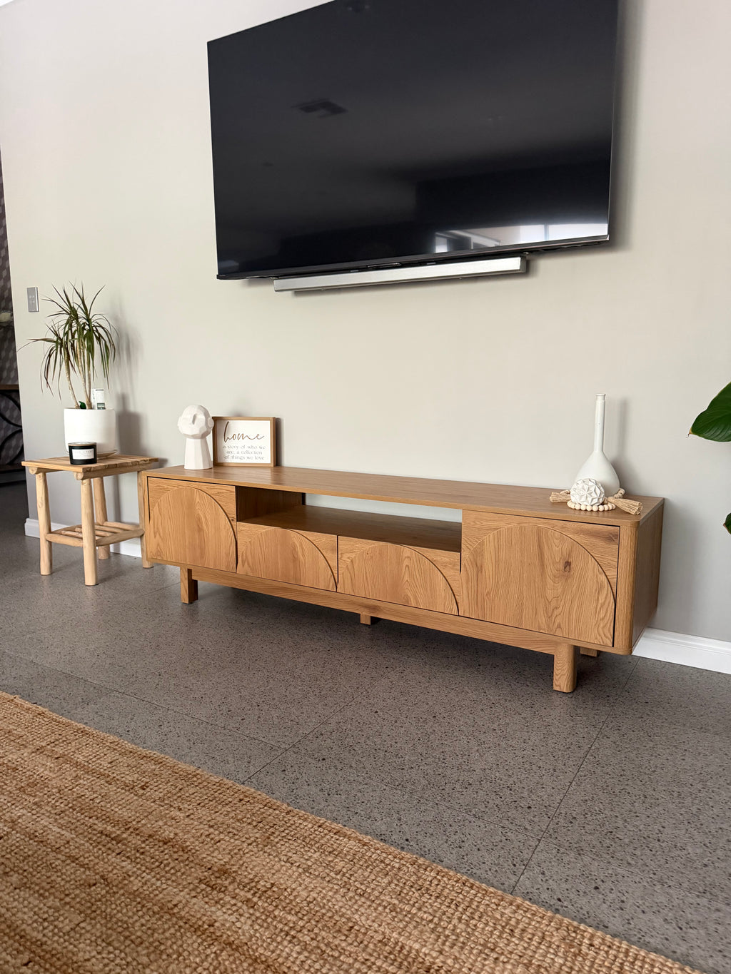 Oak Finish TV Entertainment Unit with Arched Door Detail