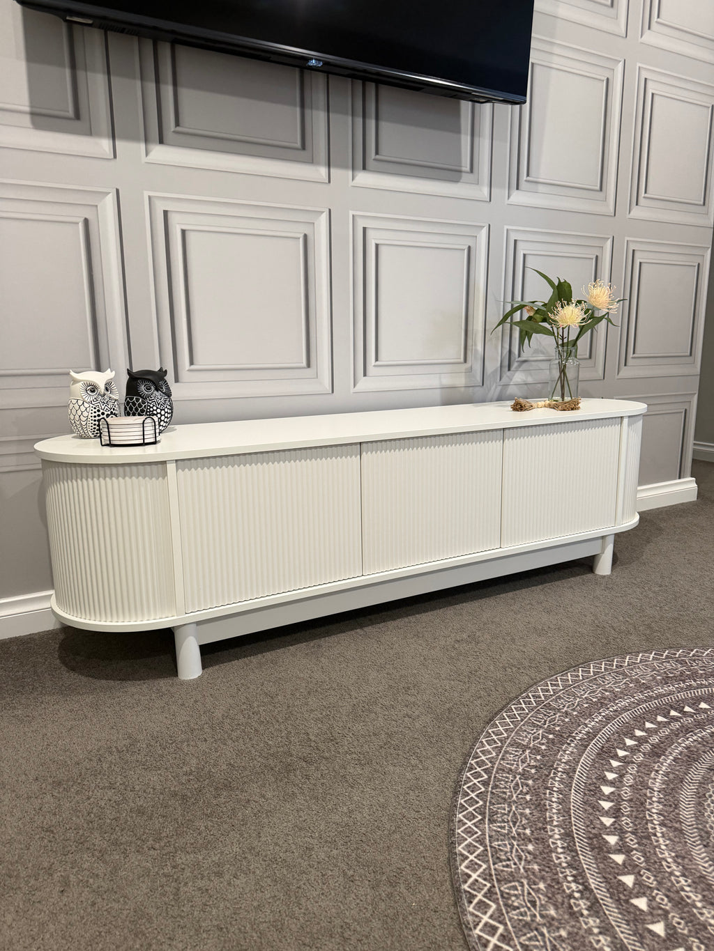 White Fluted TV Entertainment Unit